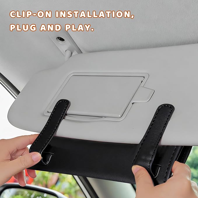 Car Visor Tissue Holder, Premium Leather Sun Visor Napkin Organizer with Tissue Refill, Universal Backseat Napkin Case Sunvisor Mask Holder for Cars SUVs Trucks RVs (Black) - Image 5