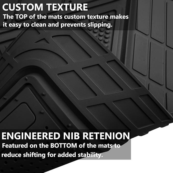 CAR PASS Heavy Duty Rubber Floor Mats Gray Car Mats Full Set with Trunk Cargo Liner - Universal Waterproof Floor Mats for Car SUV Truck, Durable All Weather Automotive Liner Mats (All Black) - Image 5
