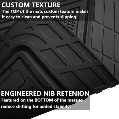 CAR PASS Heavy Duty Rubber Floor Mats Gray Car Mats Full Set with Trunk Cargo Liner - Universal Waterproof Floor Mats for Car SUV Truck, Durable All Weather Automotive Liner Mats (All Black) - Image 5