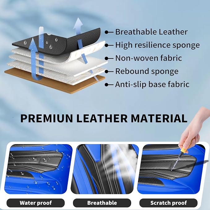 Fit Altima Car Seat Covers for Nissan Altima 2010-2025 2026- Full Set Premium Leather, Waterproof&Breathable, All-Weather Seat Cushion Protecto & Airbag Compatible, Full Set Blue & Black - Image 6