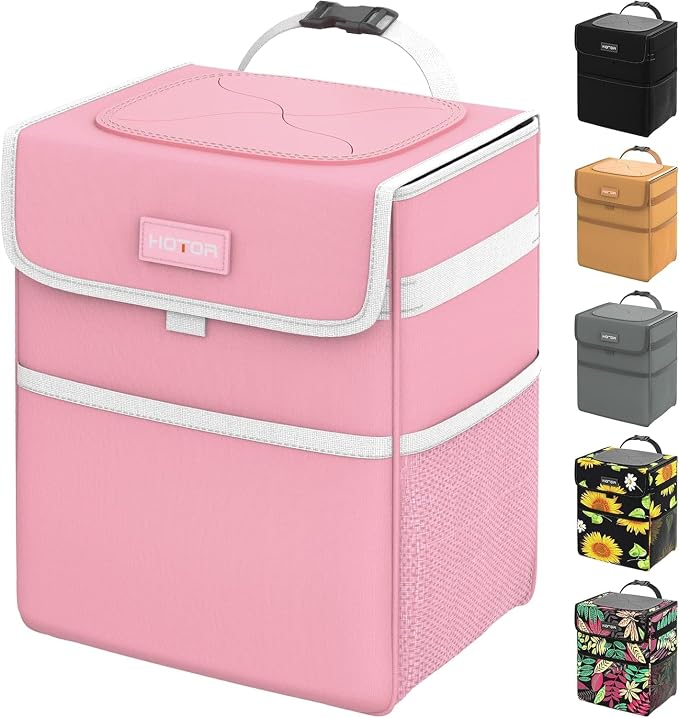 HOTOR Car Trash Can, Leak-Proof Car Organizer, Pink | 2-Gallon, Storage Bag for Back, Front or Console of Cars, Sedans, SUVs & Trucks, Easy-to-Install Car Accessory for Interior by HOTOR