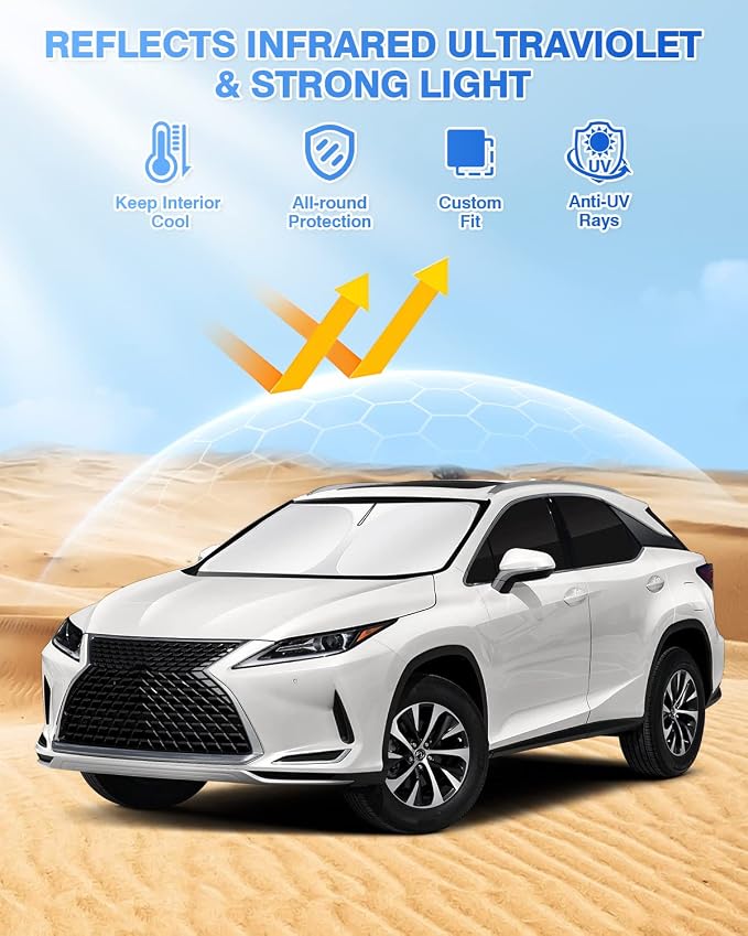 Canvcle Sunshades for 2016-2022 Lexus RX Accessories Windshield Sun Shade Side Rear Window Shade Cover Sun Visor Shield Privacy Protection for Camping Keep Vehicle Cool Black 6PCS - Image 2