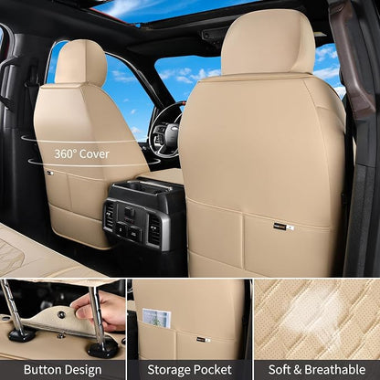 Huidasource F250 Front Seat Covers, 360° Full Coverage Leather Car Seat Protector Fit for Ford F150 2015-2026&F250 F350 F450 2017-2026 All Cab XL XLT Lariat King Ranch Platinum (Front Pair/Beige) - Image 4