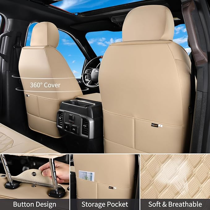 Huidasource Tacoma Front & Rear Full Set Seat Covers Fit for Toyota Tacoma 2016-2023 Double & Crew Cab SR SR5 Limited TRD Sport/Pro/Off Road, Automotive Car Seat Cushion Cover (Full Set/Beige) - Image 4