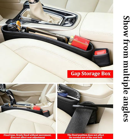 2PCS Car Seat Gap Filler Organizer, Leather Seat Gap Catcher Holder Pocket for Phones Keys Glasses, Auto Center Console Side Crevice Stopper Storage Box, Universal for Vehicles (Black) - Image 3