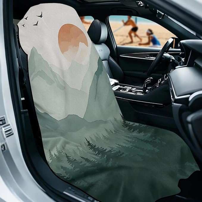 Car Towel Seat Cover Mountain Car Seat Cover Protector Breathable Non-Slip Cars Interior Accessories with Storage Bag for Cars, SUVs, and Trucks - Image 2