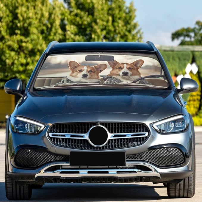 Windshield Sun Shade Umbrella Cute Corgi Dog Driving Car Foldable Car Front Window Sunshade Blocks UV Rays Heat Keep Vehicle Cool 55"x27.5" - Image 2