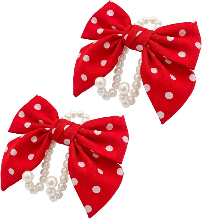 2 PCS Bow Pearl Car Seat Headrest Hook – Cute Purse Hook for Car, Girly Interior Decoration Accessories Hook Hanger, Seatback Holder for Purses & Bags, Elegant Car Organizer (Red Polka Dot) - Image 9