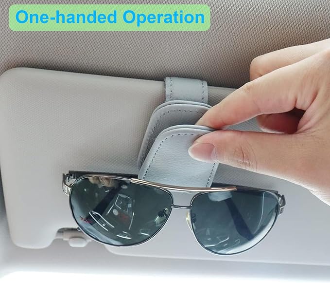 Sunglass Holder for Car, Magnetic Leather Sunglasses Clip for Car Visor, Eyeglass Hanger Clip for Car Sun Visor (Silver Grey 2 Pack) - Image 6