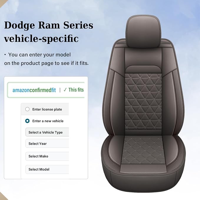 Coverado Car Seat Covers Compatible with Dodge Ram 2002-2026 1500 2500 3500 Pickup Limited Laramie Big Horn Waterproof Leather Seat Protectors Fit for Dodge Ram Crew Cab& Quad Cab(Front, Coffee) - Image 7