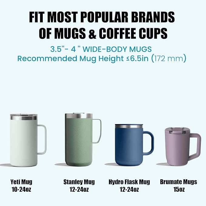 SEVEN SPARTA Car Cup Holder Expander for 10-24oz Travel Mugs & Coffee Cups | Low Profile Version for Yeti, Stanley & Hydro Flask Mugs 10-24oz, Adjustable Offset Base with Lock Ring, Fits 3.5"-4" Cups - Image 7