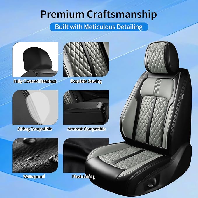 Fit Venue Seat Covers Custom Fit for Hyundai Venue 2020-2026, Front Pair | Premium Leather Full Coverage Protectors, Waterproof, Breathable, Scratch Resistant, Easy Wipe, Airbag Compatible, Black+Gray - Image 7