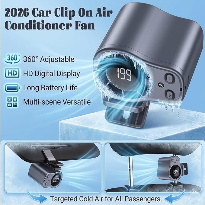 Gaukomzs 2026 Car Clip on Air Conditioner Fan with LED Display, 360° Rotation, 199 Speeds, USB Rechargeable, for Cars, Work, Camping (Dark gray) - Image 5