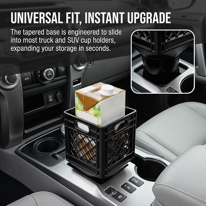 Half Gallon Car Cup Holder Expander, Black | milk crate style, square drink jug fit, anti-spill mount, car interior accessories - Image 6
