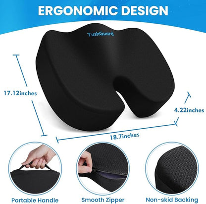 Memory Foam Seat Cushion for Office Chair, Car Seat, Black, XXL | Office Chair Cushion for Car, Airplane - Chair Pad for Long Sitting Sciatica, Hip, Coccyx,Tailbone Pain Relief, Butt Pillow - Image 2