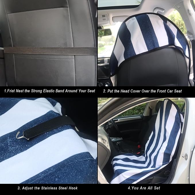 Car Seat Cover Protector Front Seats,for Gym Workout,Running,Swimming,Beach and Hiking,Waterproof Sweat Towel Bucket Seat Covers for Cars SUV Trucks (Blue Stripe, 1Pcs) - Image 4