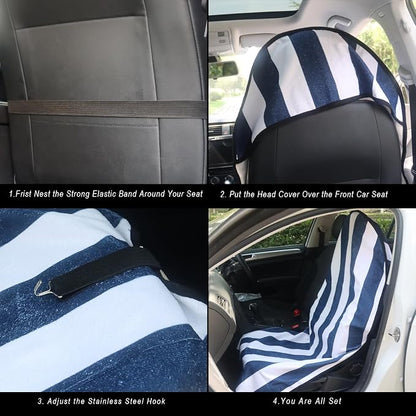 Car Seat Cover Protector Front Seats,for Gym Workout,Running,Swimming,Beach and Hiking,Waterproof Sweat Towel Bucket Seat Covers for Cars SUV Trucks (Blue Stripe, 1Pcs) - Image 4