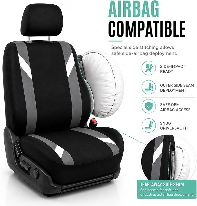 FH Group Front Set Cloth Car Seat Covers for Low Back Seats with Removable Headrest, Universal Fit, Airbag Compatible Seat Cover for SUV, Sedan, Van, Gray - Image 4