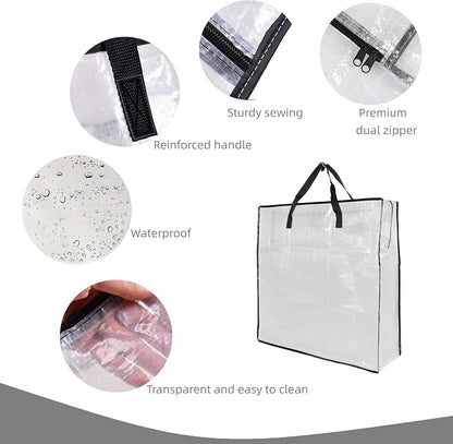 3 Pack Clear Storage Bags with Zipper and Handles, Blanket Bags For Closet Storage, Moving and Packing Supplies for College, Underbed Storage Organizer for Clothes Pillow Bedding Christmas Wreath - Image 3