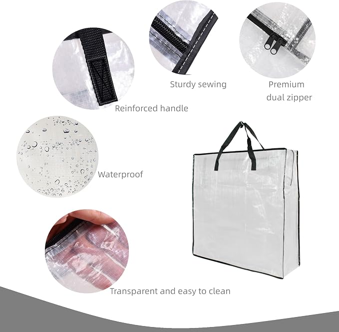 Clear Storage Bags with Zipper and Handles, Blanket Bags For Closet Storage, Moving and Packing Supplies for College, Underbed Storage Organizer for Clothes Pillow Bedding Christmas Wreath - Image 3