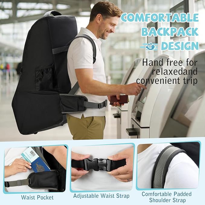 RAINSMORE Padded Car Seat Travel Bag for Airplane Car Seat Backpack, Black | Fits Infant Carrier & Boosters, Heavy-Duty Car Seat Cover for Air Travel Gate Check Carrier Bags for Airport with Side Pocket - Image 4