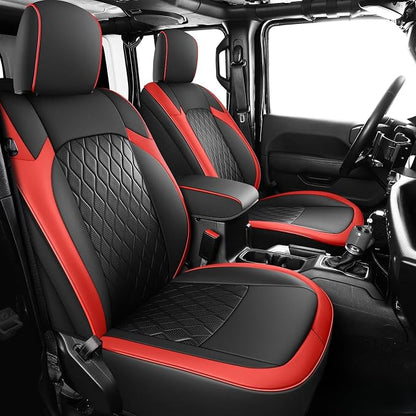Coverado Seat Covers 4 Door for Jeep Wrangler, 2PCS Leather Car Seat Cover for Jeep Wrangler Vehicle Accessories Custom Fit for 2018-2026 Jeep Wrangler Seat Covers 2-Door/4-Door(Red) by COVERADOAUTO