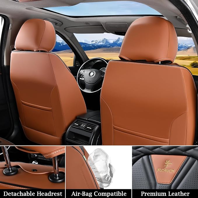 Seat Covers for Cars, Waterproof Seat Covers, Leather Car Seat Covers 2 Pack, Universal Seat Cushion Protector for Most Cars Trucks SUV-Brown&Black - Image 2