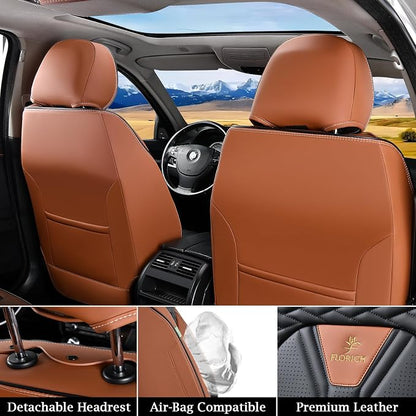 Leather Seat Covers, Seat Covers Full Set, Car Seat Protectors 5 Seats,Automotive Seat Covers Fit for Most Cars Trucks-Brown&Black - Image 3