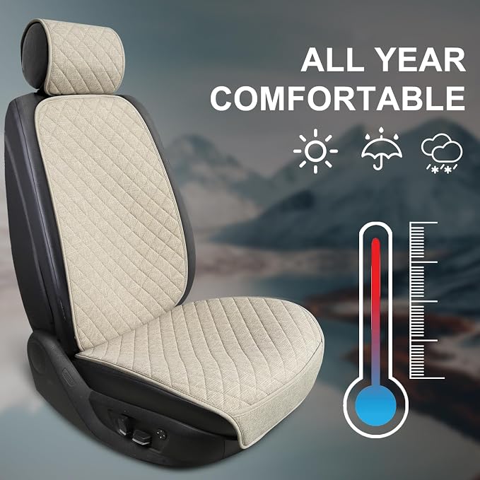 BOPUOVRE Linen Front Car Seat Covers Breathable Fabric | Car Seat Protector Universal Fit Cars Vans SUVs Trucks 2 Units Beige - Image 6