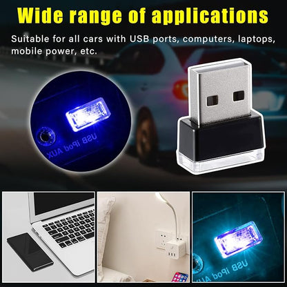 Augeny 4 PCS USB LED Car Interior Atmosphere Lamp, Plug-in USB Decor Night Light, Portable Auto Ambient Lighting Kit, Universal Vehicle Interior Accessories for Most Cars (Blue & Ice Blue) - Image 6