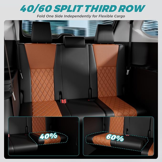 Custom Seat Covers for Toyota Grand Highlander 2024-2026 7 Seats | black brown, faux leather, 2nd row captain chairs, waterproof, breathable, airbag compatible, stain resistant - Image 6
