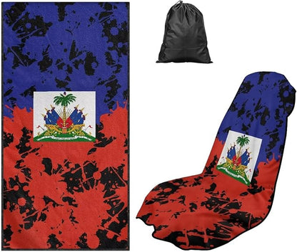 SEANATIVE Sports Towel Seat Covers for Cars - Quick-Dry Sweat Towels for Gym, Hiking & Beach with Anti-Scratch Design (Machine Washable, Universal Fit), Haiti Flag Pattern - Image 5