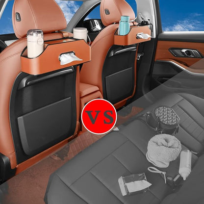 HOLDCY Car Back Seat Organizer with 2 Cup Holders, Tissue Storage, Orange | Rigid ABS Frame With Pu Leather, Dual Hooks And Tool-Free Mounting For Cars, Suvs And Trucks With Separate Headrest Posts - Image 2