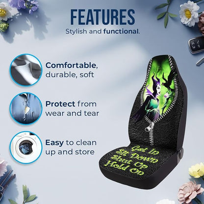 GENANY Dark Fantasy Queen Car Seat Covers, 2-Piece Front Seat Set | 2-piece polyester front seat cover set, each 35 x 21 x 21 inches, with adjustable straps and hooks - Image 5