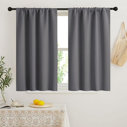 RYB HOME Short Blackout Curtains for Bedroom, Room Darkening, Rod Pocket | Thermal Insulated, Summer Heat Light UV Blocking, Triple-weave Fabric, Nursery Kitchen Bathroom, W42 x L48, Grey, 2 Panels by RYBHOME