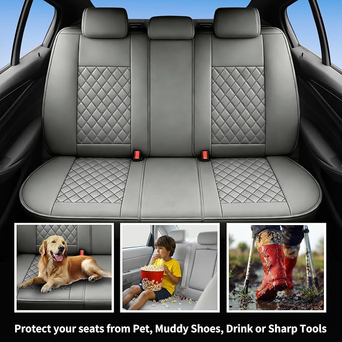 Seat Covers Fit for GMC Sierra 1500/2500/3500 HD 2007-2025,Premium Leather, Waterproof, All-Weather, Airbag Compatible, Breathable, Seat Protectors, Full Set,Gray - Image 3