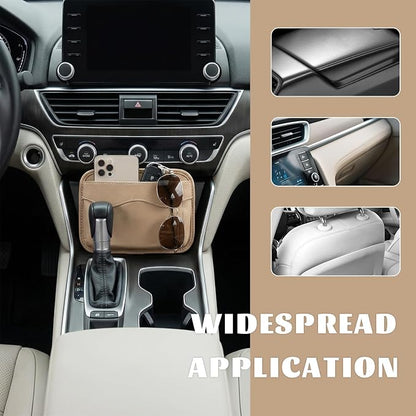 Car Seat Side Pocket Organizer, Multifunctional Auto Console Door Window Side Pocket Seats Storage Pouch, Leather Seat Gap Filler Organizer Pen Phone Holder for Most Vehicles (Beige) - Image 6
