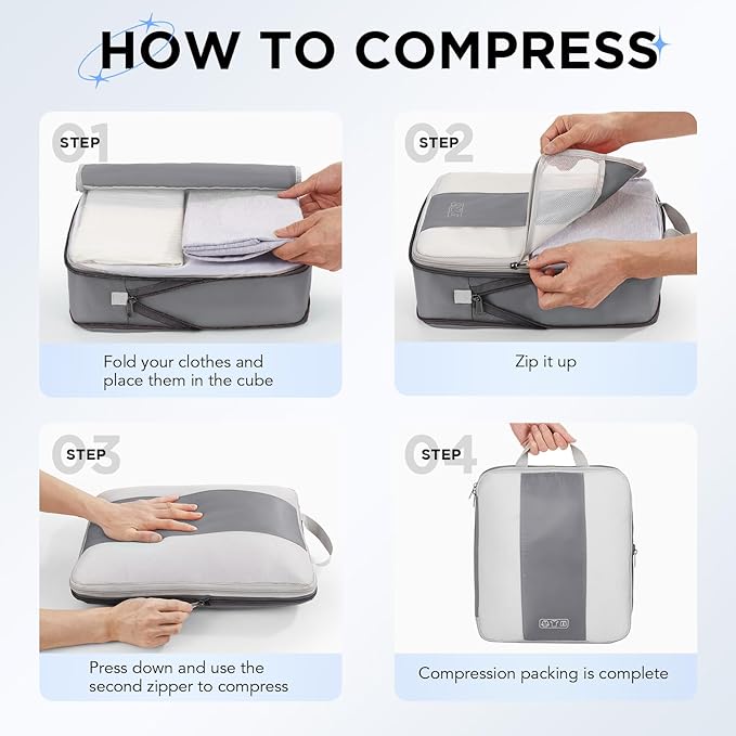 OlarHike 10 Set Compression Packing Cubes for Travel Essentials,Compressible Expandable Space Saver Bags for Organizing Clothes,Luggage Suitcase Garment Bags with Over 1000 pcs Mesh Holes(Gray) - Image 3