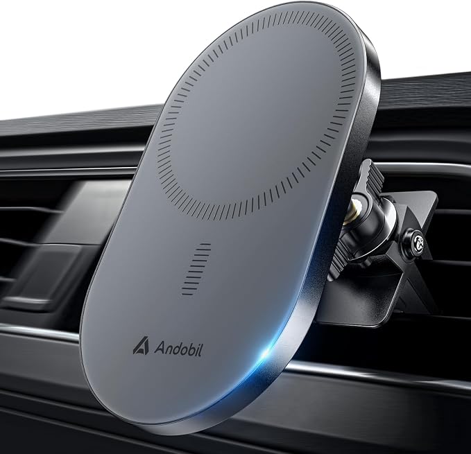 andobil 2026 Upgraded for Magsafe Car Mount [Biggest Panel, Big Phone Friendly] 360° Rotation Magnetic Phone Holder for Car Vent Suitable for iPhone 17/16/15 Pro Max Samsung S25/S24 (Grey) by Andobil