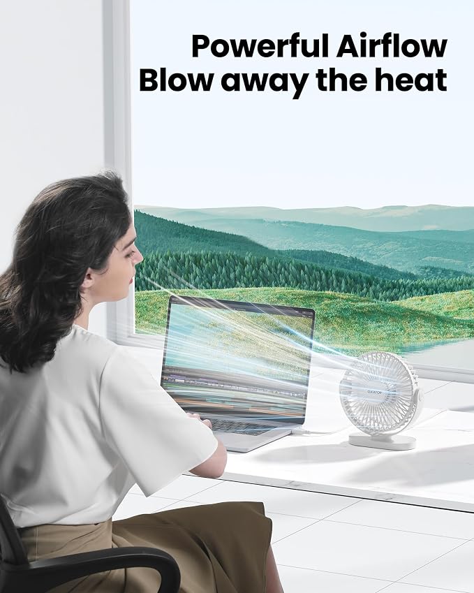 Gaiatop USB Desk Fan, 5.5 Inch Quiet 3 Speeds Small Portable Fan White | USB Powered, 5ft Cable, Mini Personal Desktop Table Fans, Powerful Cooling for Home, Office, Travel, Car, Indoor, Outdoor - Image 2