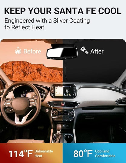 Proadsy Custom Fit Car Windshield Sun Shade for 2019-2026 Hyundai Santa Fe | 240T Heat Shield, Drops Temp 54°F, Blocks 99% UV, Prevents Dashboard Cracking, Summer Parking & Beach Trips, Easy Twist-Fold - Image 2