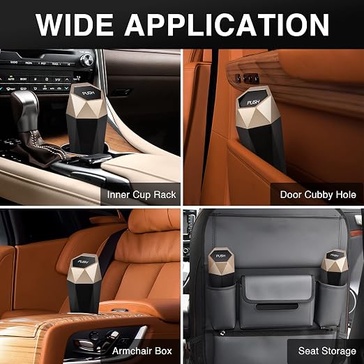 Car Trash Can with Lid, Leakproof, 30 Trash Bags, Gold, 2 Pack | Small Garbage Can for Car, Car Accessories for Interior, Multipurpose Organizers and Storage Solutions for Home, Office - Image 7