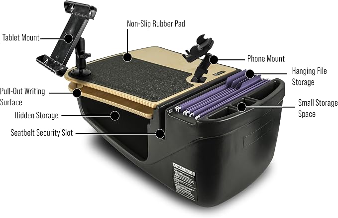 AutoExec AE-GMCD-PM-TAB-11M GripMaster Car Desk for Your Vehicle Workstation and Mobile Office, Natural with Phone Mount and Tablet Mount - Image 3
