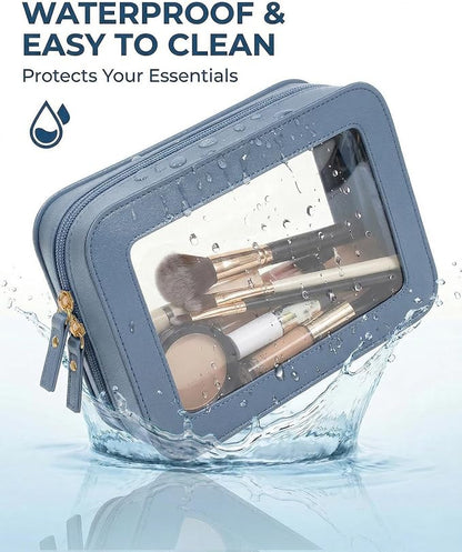 Clear Makeup Bag Organizer Set, Travel Toiletry Bag for Women, Waterproof Cosmetic Pouch with Zippers, Car Accessories Organizers and Storage Case (2Pack-Standard&Square, Blue) - Image 6