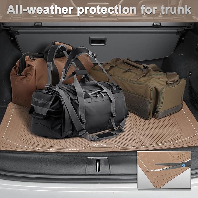 CAR PASS Beige Rubber Floor Mats&Cargo Liner,Waterproof Truck Mats Heavy Duty,All Weather Trim-to-Fit Automotive Mat for Car Truck SUV,Anti-Slip Easy Clean Durable,Full Set 5-Piece,3D Emboss All Beige - Image 4