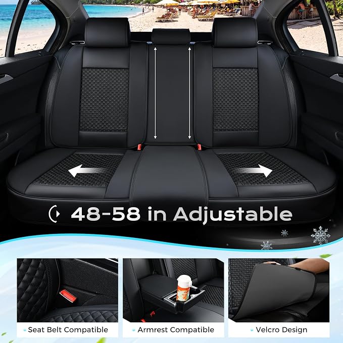 Coverado Seat Covers Full Set, 5 Seats Universal Seat Covers for Cars, Black Car Seat Covers Front Seats Back Seat Cover, Breathable Car Seat Cushion, Leather Seat Cover Seat Protector Fit Most Cars - Image 4