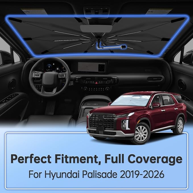 Windshield Sun Shade Umbrella for Hyundai Palisade 2019-2026 Front Window | Foldable Car Sunshade, 360 Rotation Automotive Interior UV Protection for Outdoor Parking, Keep Car Cool - Image 2