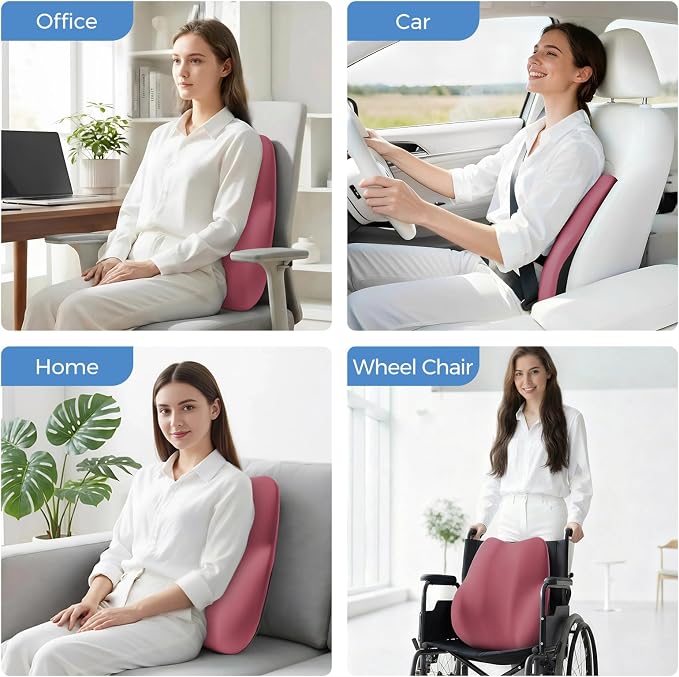 BEBAS Ergonomic Lumbar Support Pillow for Car, Memory Foam Car Back Cushion | Comfort Lumbar Pillow for Back Pain Relief, Breathable Washable Cover, Fits for Driving, Office, Wheelchair, Red - Image 7