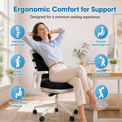 CloudBliss Ergonomic Seat Cushion & Lumbar Support Pillow Set, Black, XL | Back Pain & Sciatica Relief, Memory Foam Support, Adjustable Straps, Machine Washable Velvet, Perfect for Office, Car, Gaming - Image 2