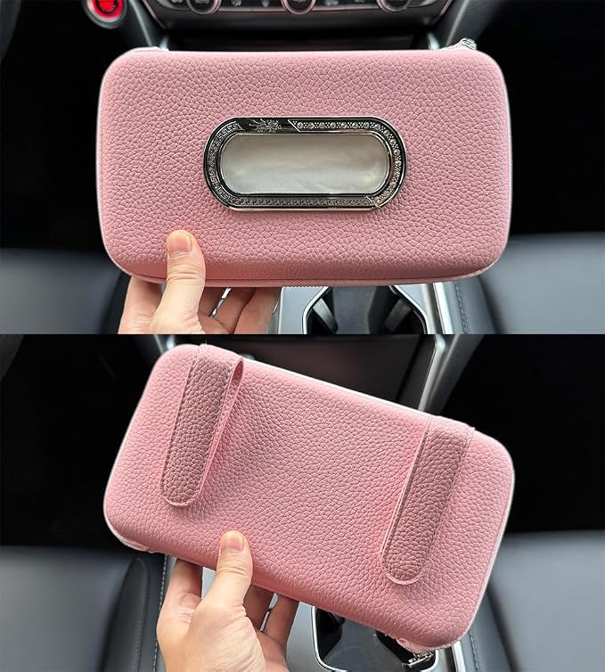 Car Tissue Holder, Sun Visor Napkin Holder, Luxury PU Leather Backseat Tissue Case Holder (Pink) - Image 8